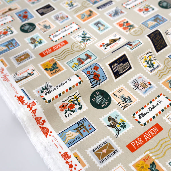 Bon Voyage - Postage Stamps - Natural Unbleached Canvas metallic –  the-sew-op