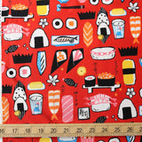 Kokka Retro Japan Sushi Cotton Sheeting - Red - 50cm