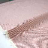 (Remnant) Kanayasu Yarn Dyed Small Stripes Cotton Chambray Washer Finish - Red - 1.2m