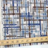 (Remnant) Kokka Modern Art Mosaic Cotton Linen Sheeting - Blue - 4m