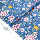 Floral Birds Rayon - Blue - Half Yard