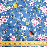 Floral Birds Rayon - Blue - Half Yard