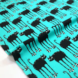 Majapuu Cats Cotton Jersey Knit - Teal- Half yard
