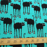 Majapuu Cats Cotton Jersey Knit - Teal- Half yard