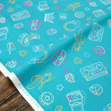 Kokka City Pop Girl Neon - Cotton Sheeting - Teal - 50cm