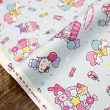 Sanrio Hello Kitty and Friends Collage - Cotton Canvas Oxford - Blue - Fat Quarter