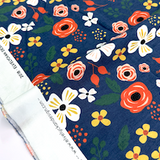 (Remnant) Elvelyckan Euroknit Floral Cotton Jersey Knit - Navy - 2Y