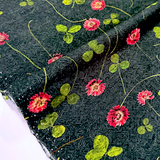 (Remnant) Euroknit Floral Cotton Jersey Knit - Black -  2Y