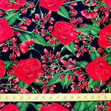 Euroknit Roses Cotton Jersey Knit - Black - Half yard