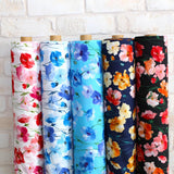 Kokka Floral 3 Large Flowers - Cotton Lawn - Black Orange E - 50cm