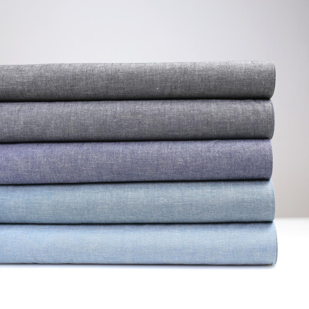 Kanayasu Yarn Dyed Cotton Linen Chambray Washer Finish - Grey - 50cm