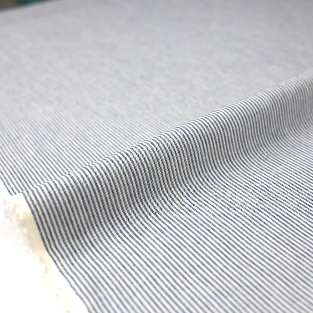 Kanayasu Yarn Dyed Small Stripes Cotton Chambray Washer Finish - Blue - 50cm