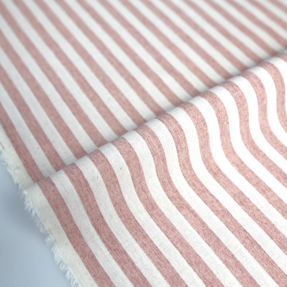 Kanayasu Yarn Dyed Medium Stripes Cotton Chambray Washer Finish - Pink - 50cm