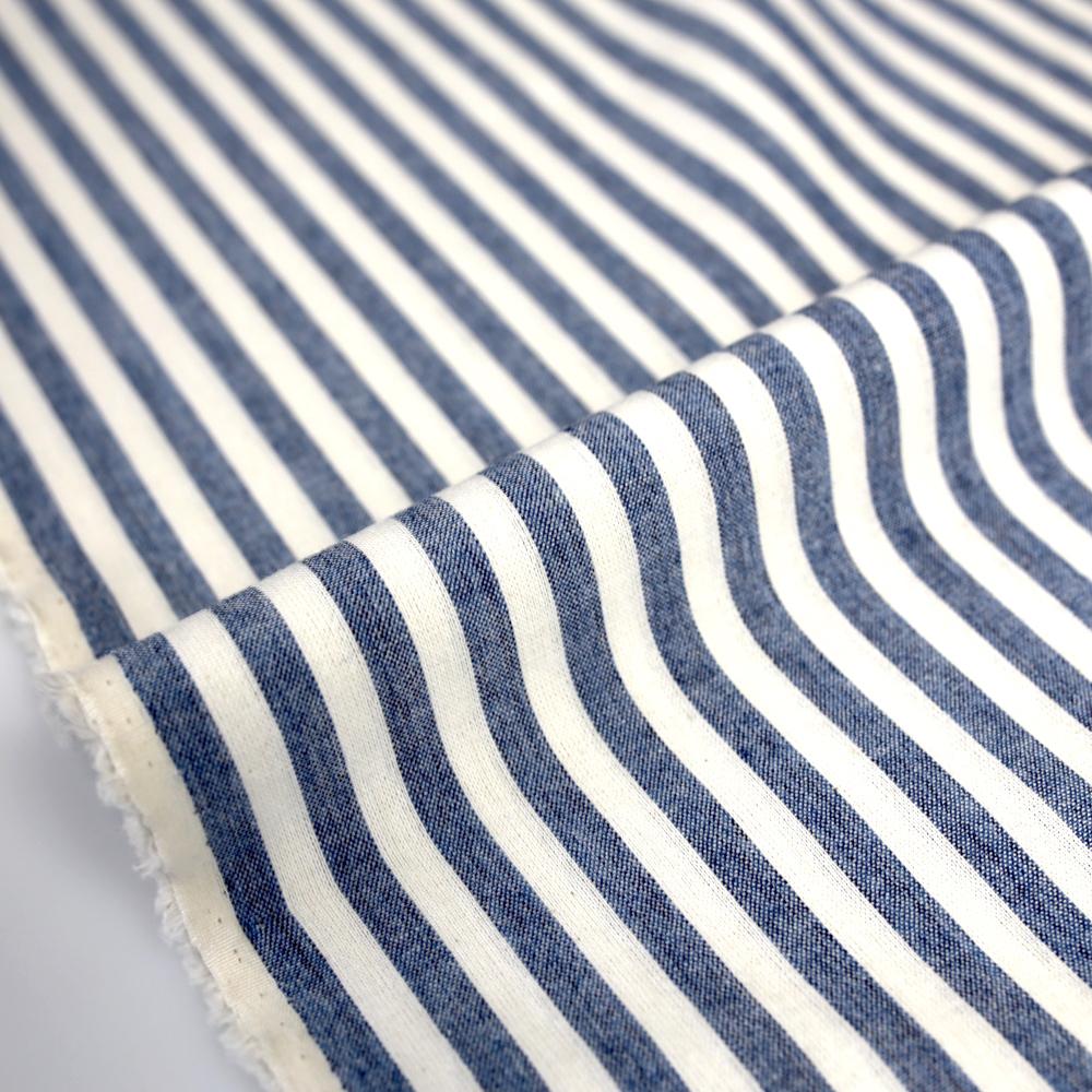 Kanayasu Yarn Dyed Medium Stripes Cotton Chambray Washer Finish - Blue - 50cm