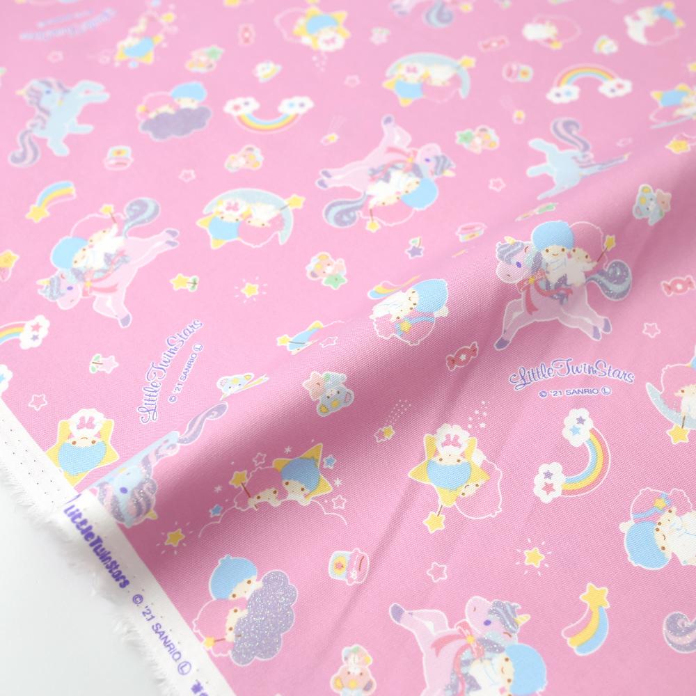 Sanrio Twin Stars Pop Unicorn Glitter - Cotton Canvas - Pink - 50cm