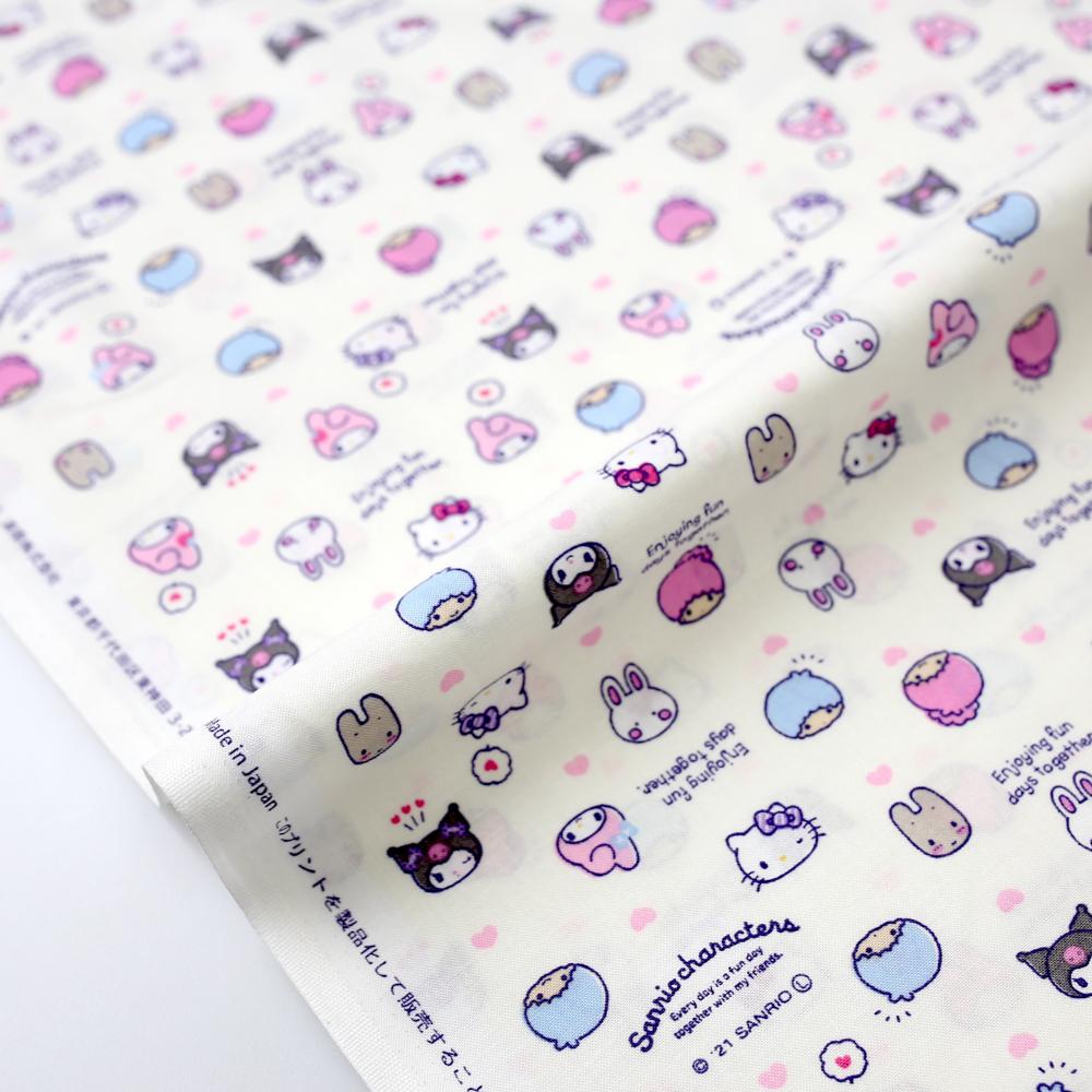 Sanrio Hello Kitty and Friends Heart  - Antibacterial Cotton Sheeting - White - 50cm
