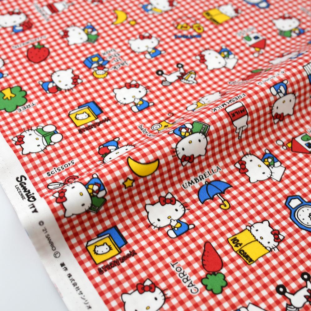 Sanrio Hello Kitty Classic Plaid  - Cotton Canvas -Red  - 50cm
