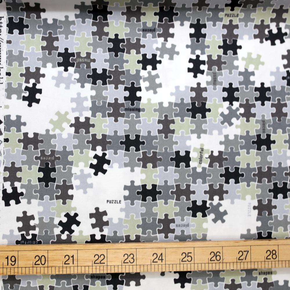 Kokka Retro Jigsaw Cotton Oxford - Black - 50cm