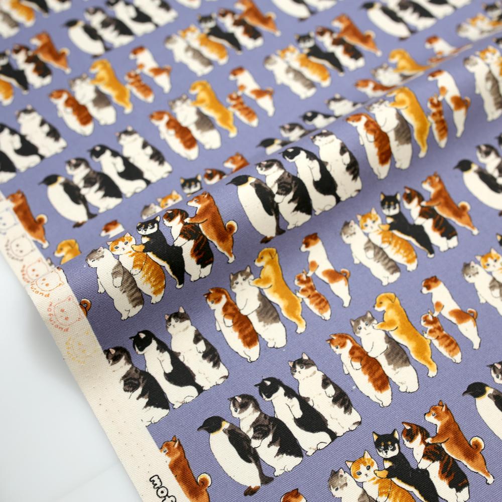 Kokka Mofusand Cats Collage Cotton Oxford - Blue - 50cm