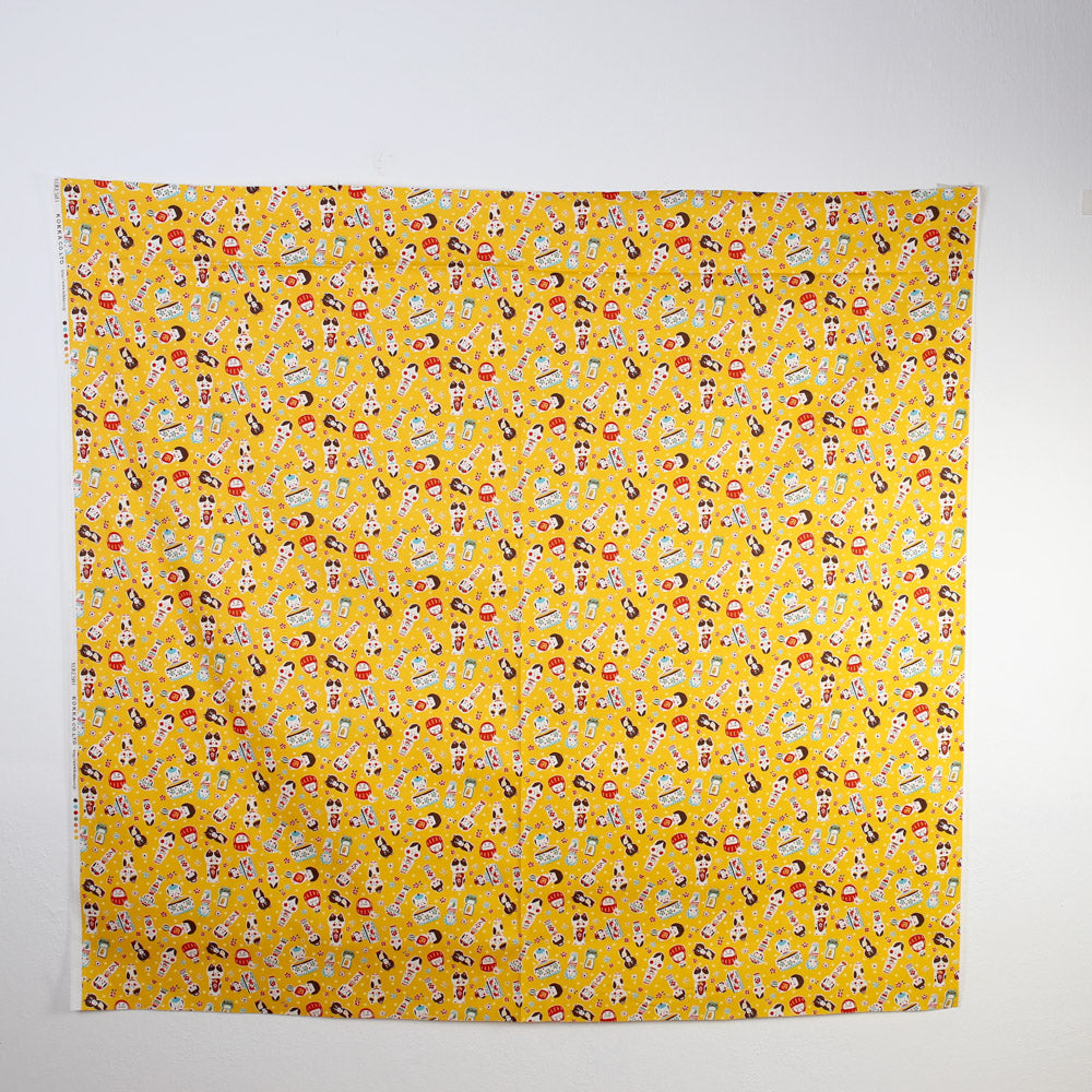 Kokka Kokeshi Collage Canvas - Mustard - 50cm