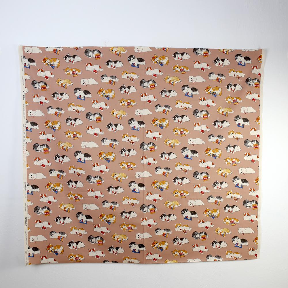 Kokka Mofusand Lazy Cats Cotton Oxford - Pink - 50cm