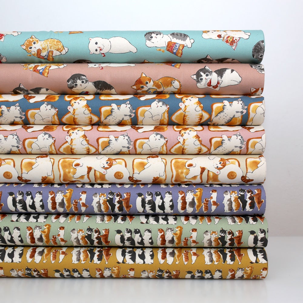 Kokka Mofusand Cats Collage Cotton Oxford - Mustard - 50cm