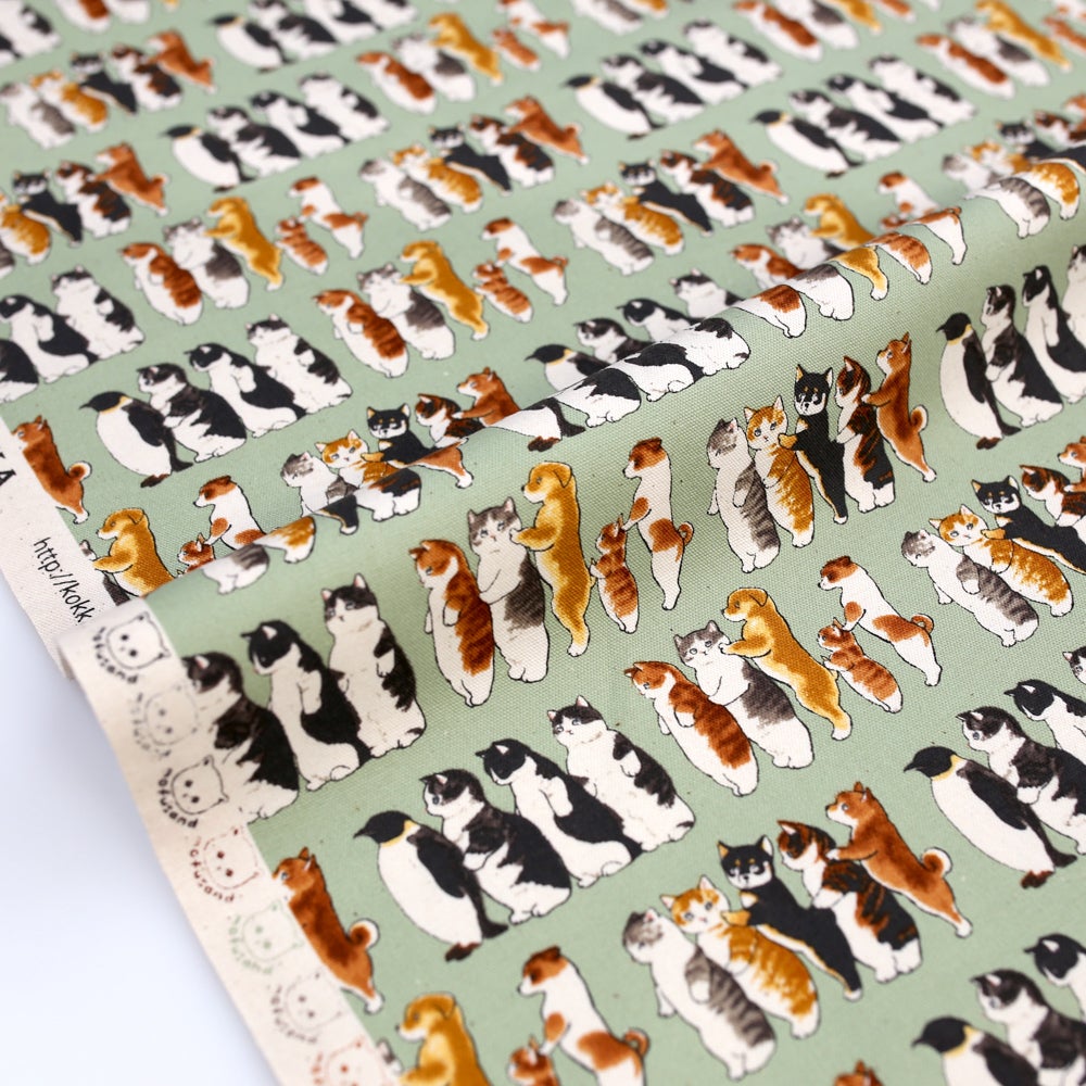 Kokka Mofusand Cats Collage Cotton Oxford - Mint - 50cm