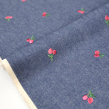 Kokochi Embroidered Cherry Yarn Dyed Cotton Denim - Pink - 50cm