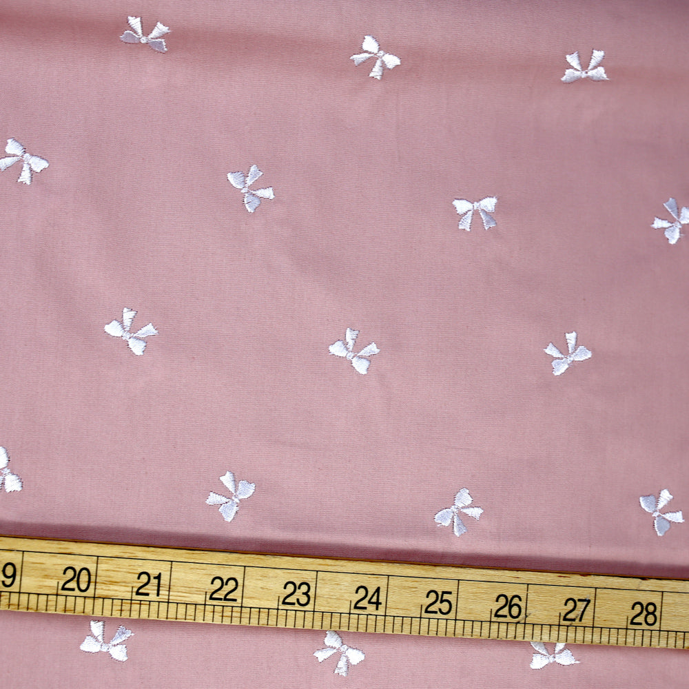 Remnant - Kokochi Embroidered Ribbon Washer Finish Cotton Broad - Pink - 3m