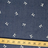 Remnant - Kokochi Embroidered Ribbon Yarn Dyed Cotton Denim - White - 1.4m
