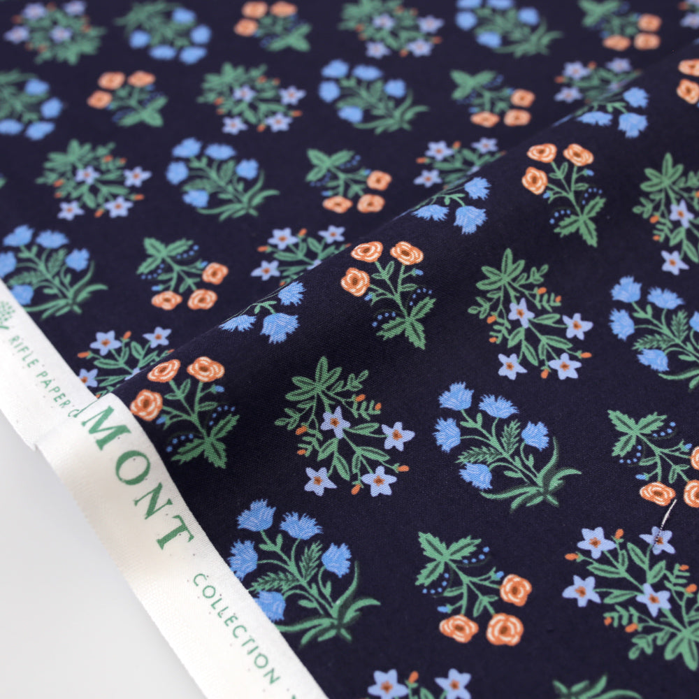 Cotton + Steel Rifle Paper Co Camont Mughal Rose Cotton - Navy - Half Yard