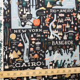 Cotton + Steel Rifle Paper Co Bon Voyage City Guide Canvas - Black - Half Yard