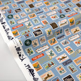 Cotton + Steel Rifle Paper Co Bon Voyage Postage Stamps Cotton - Blue Metallic - Half Yard
