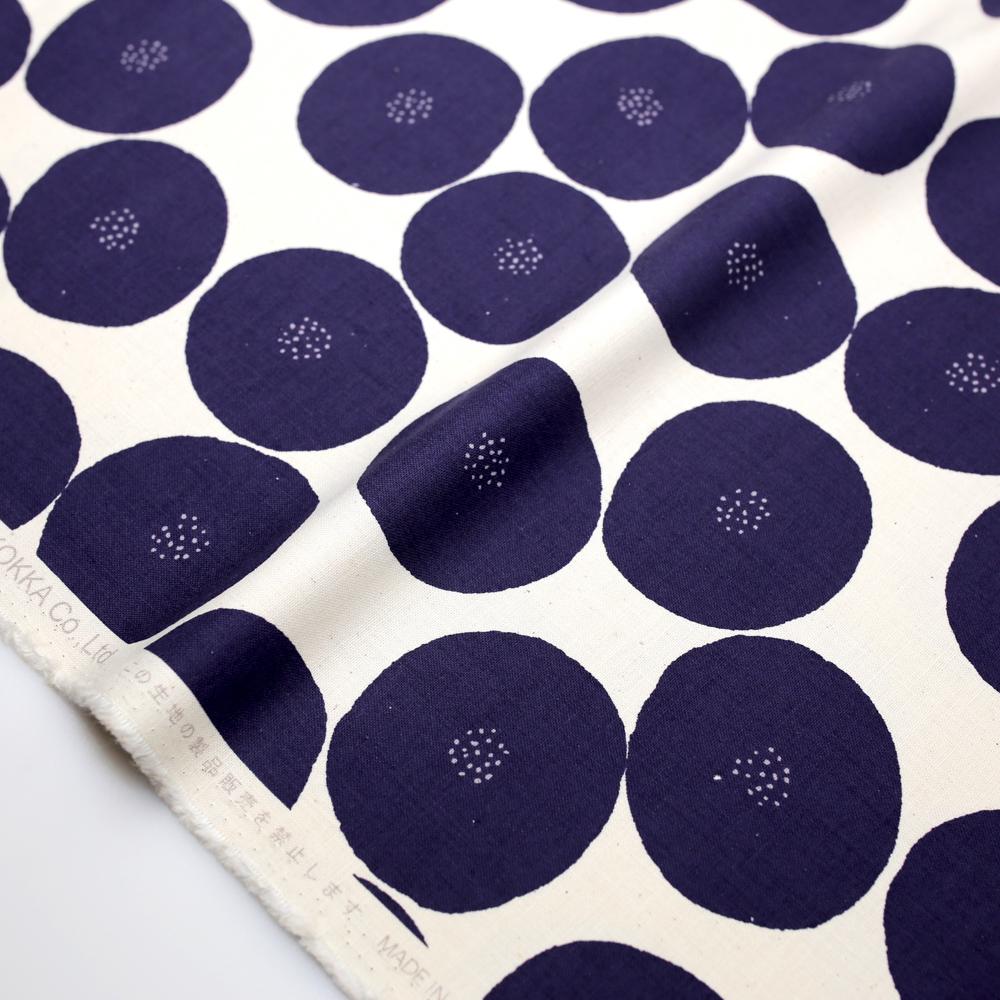Kokka Muddy Works by Tomotake Anpan - Mortley Cross Soft Canvas - Blue - 50cm - Nekoneko Fabric