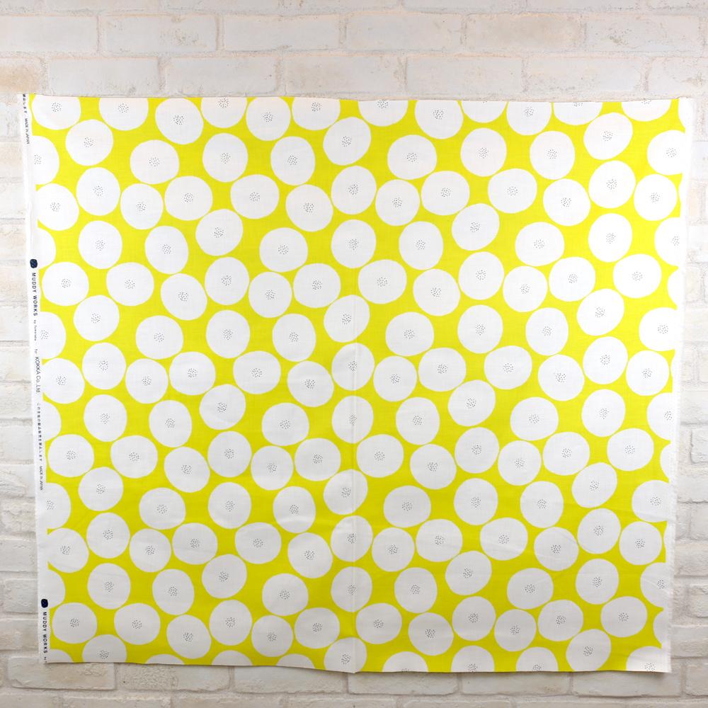 Kokka Muddy Works by Tomotake Anpan - Mortley Cross Soft Canvas - Yellow - 50cm - Nekoneko Fabric