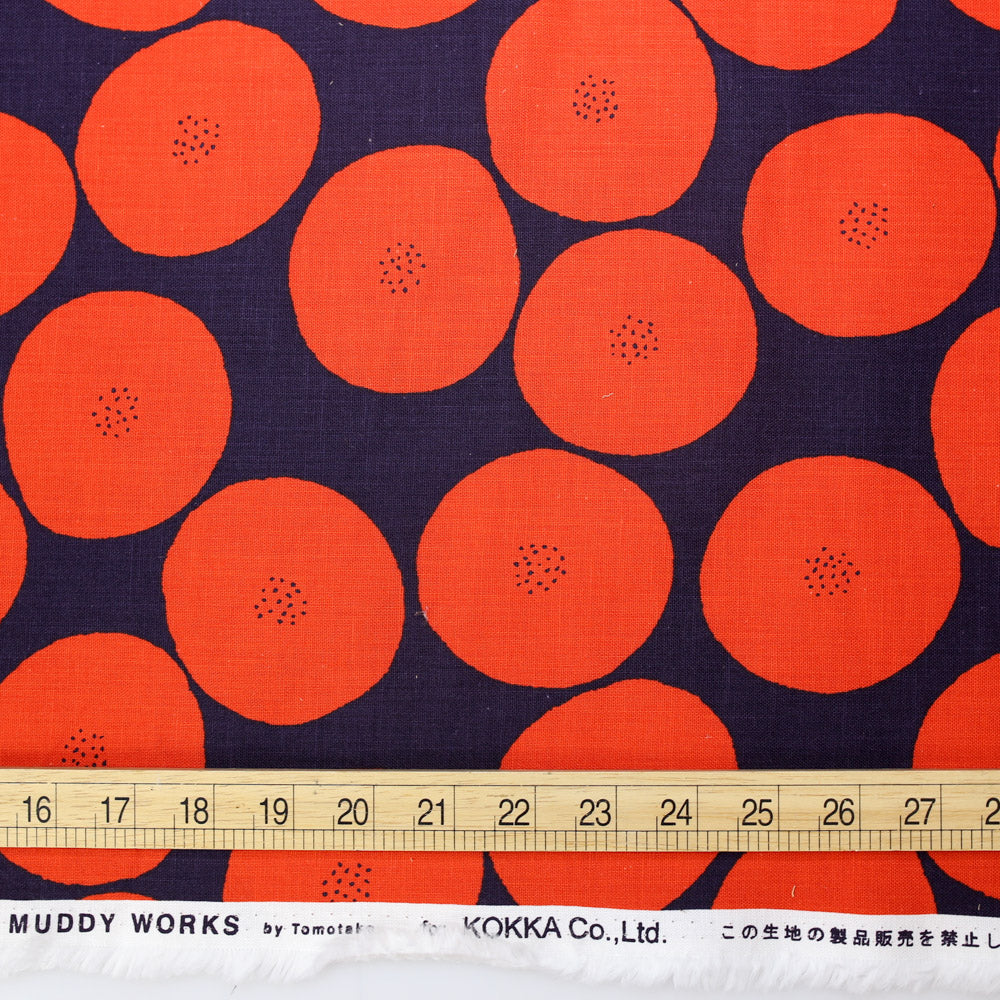 Kokka Muddy Works by Tomotake Anpan - Mortley Cross Soft Canvas - Red - 50cm - Nekoneko Fabric