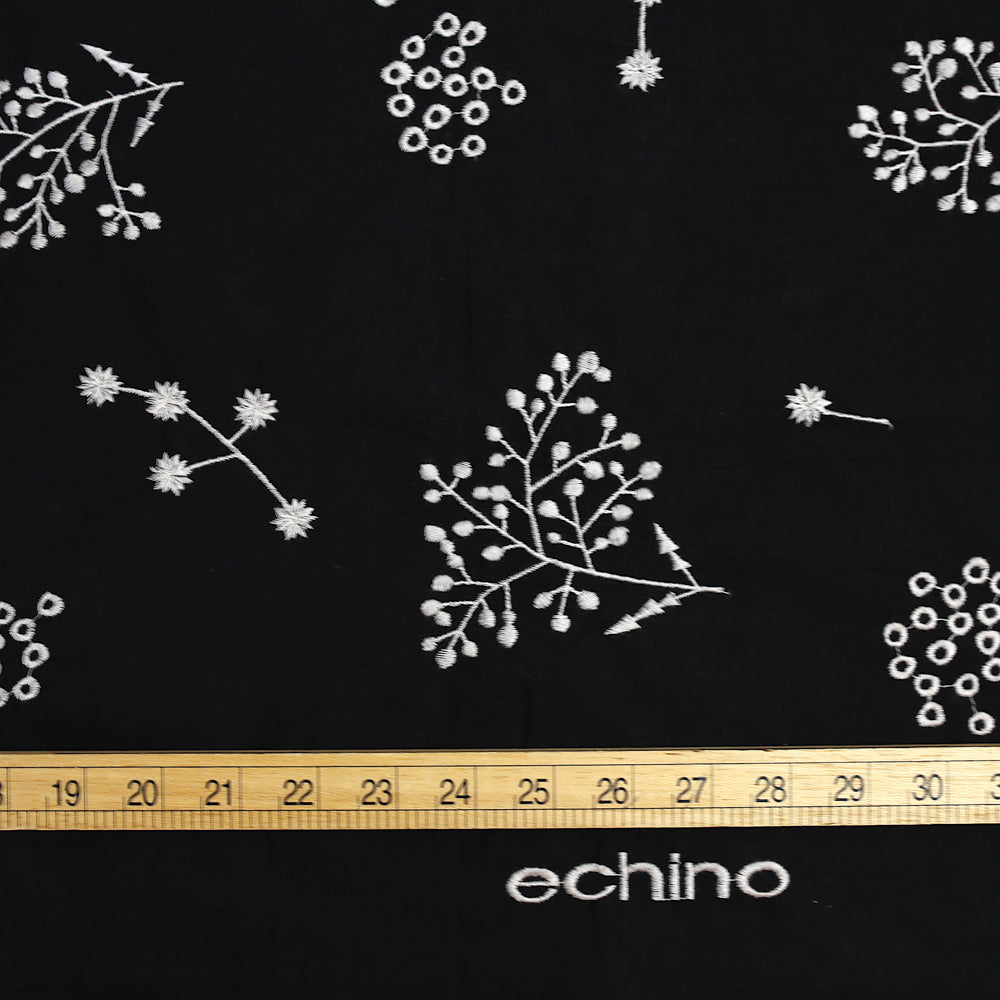 Kokka Echino Floral Embroidered Cotton Linen Sheeting - Black - 50cm