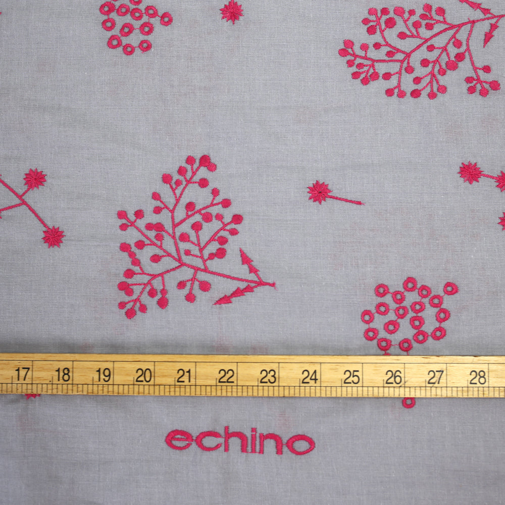 Kokka Echino Floral Embroidered Cotton Linen Sheeting - Grey - 50cm