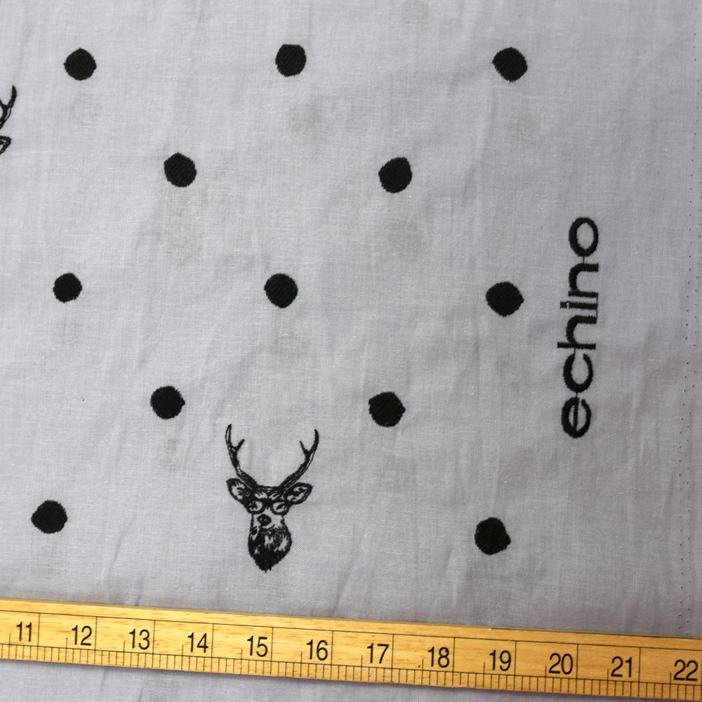 Kokka Echino Sambar Embroidered Cotton Linen Sheeting - Grey - 50cm