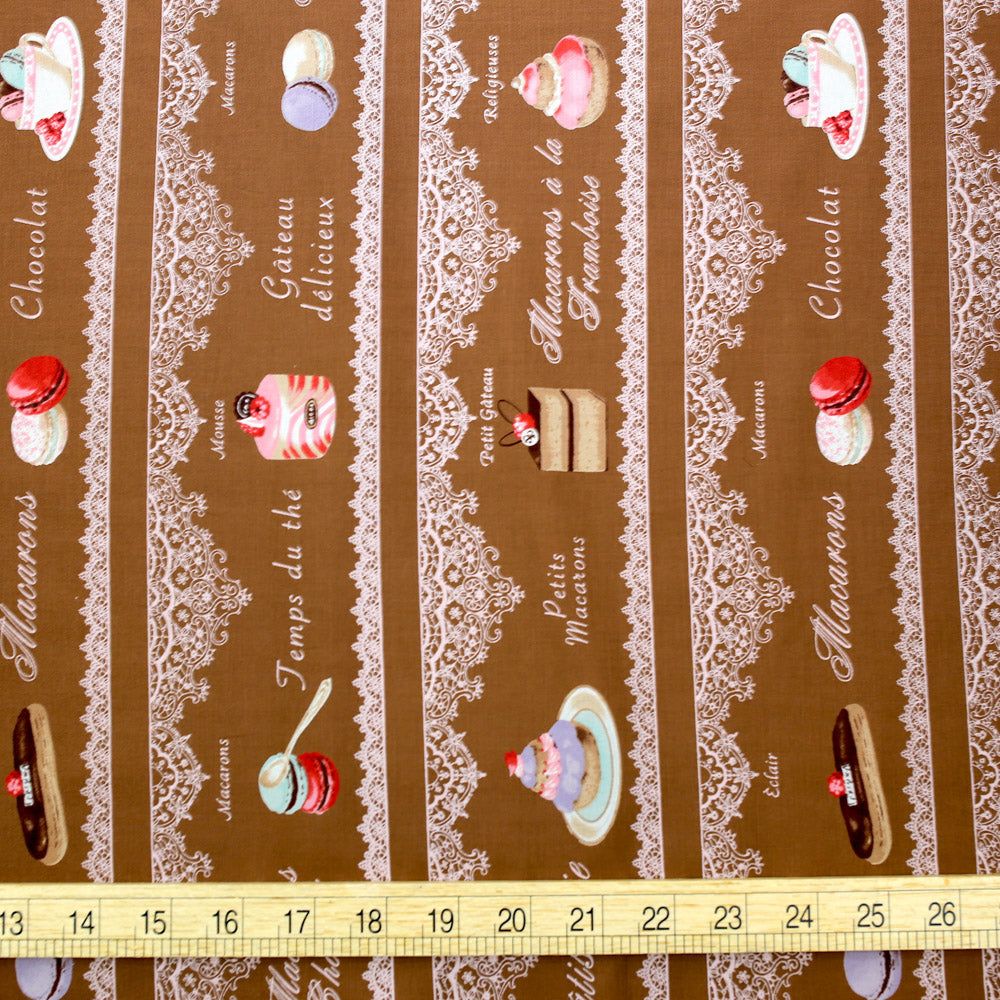 Yuwa Macaron Lacy Sweets Cotton - Brown - 50cm - Nekoneko Fabric