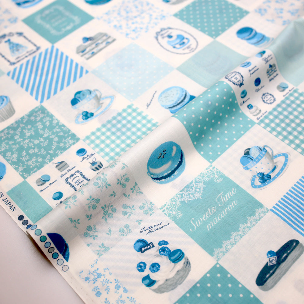 Yuwa Macaron Sweet Rondeaux Block Squares Cotton - Blue - 50cm - Nekoneko Fabric
