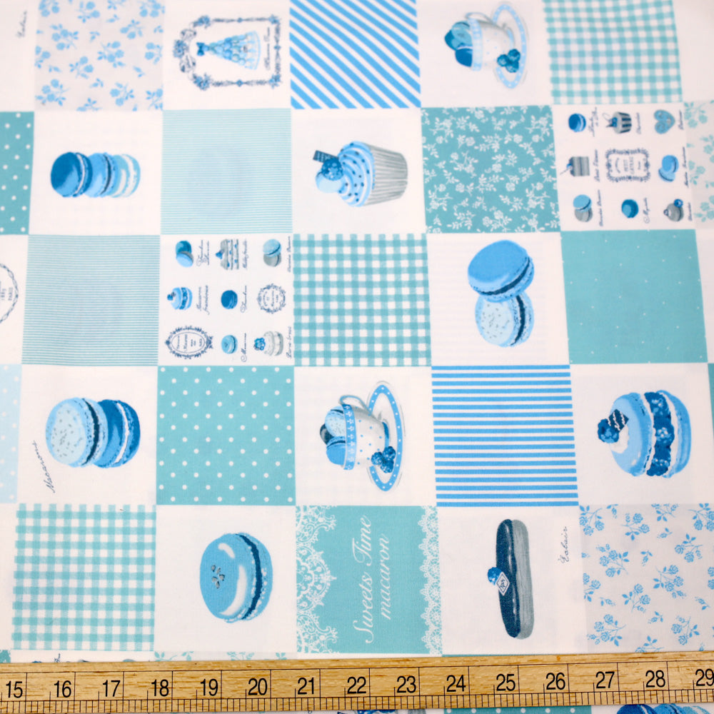 Yuwa Macaron Sweet Rondeaux Block Squares Canvas - Blue - 50cm - Nekoneko Fabric