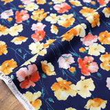 Kokka Floral 3 Large Flowers - Cotton Lawn - Black Orange E - 50cm