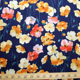 Kokka Floral 3 Large Flowers - Cotton Lawn - Black Orange E - 50cm