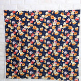 Kokka Floral 3 Large Flowers - Cotton Lawn - Black Orange E - 50cm
