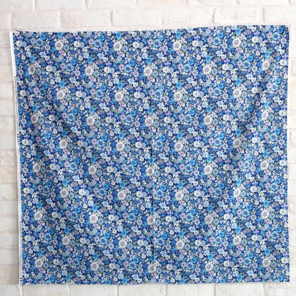 Kokka Floral 2 Small Daisies- Cotton Lawn - Blue E - 50cm