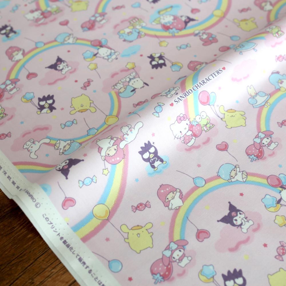 Hello Kitty Sanrio Collage Rainbow - Cotton Canvas - Pink - 50cm