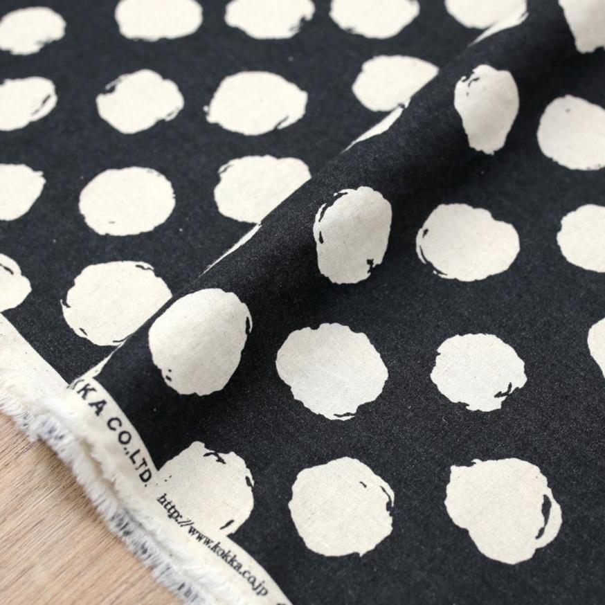 Kokka Cotton Linen Large Dots - Black - 50cm