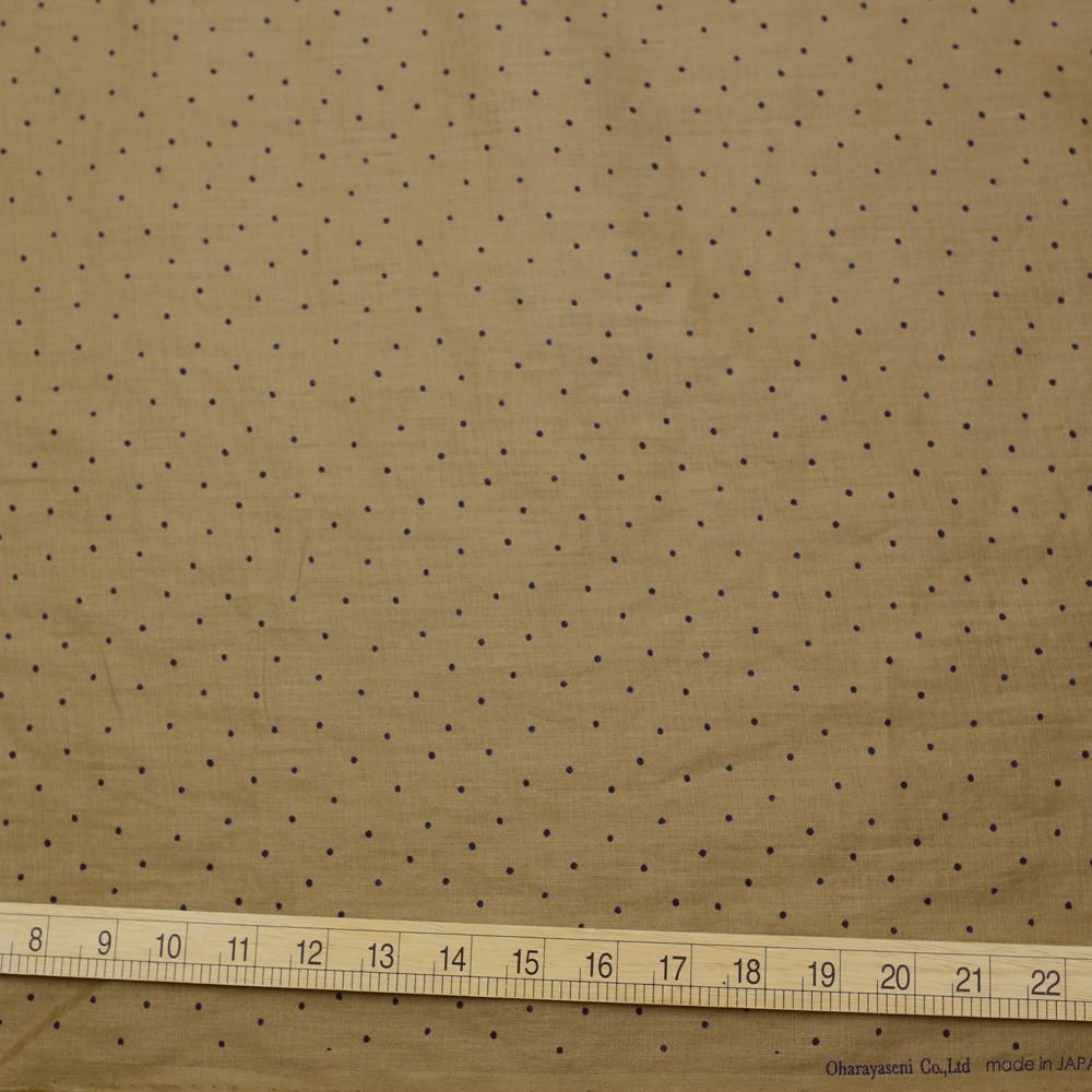 Remnant - Oharayaseni Polka Dots Washer Finish Linen - Khaki - 0.8m