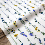 Kokka Retro Floral Vines - Typewriter Cotton Lawn - White Blue - 50cm